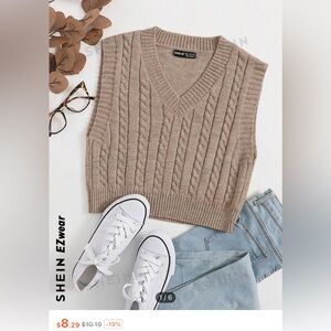 SHEIN EZ WEAR CABLE KNIT CROPPED SWEATER VEST